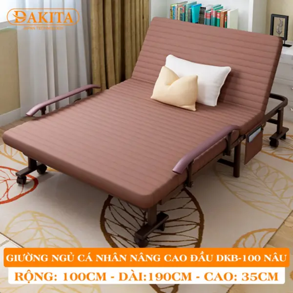 [Rộng 100cm - Nâu] Giường Nệm Đa Năng DAKITA DKB-100 [CAO ĐẦU TỰA LƯNG]