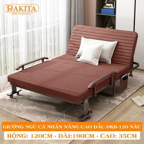 [Rộng 120cm - Nâu] Giường Nệm Đa Năng DAKITA DKB-120 [CAO ĐẦU TỰA LƯNG]