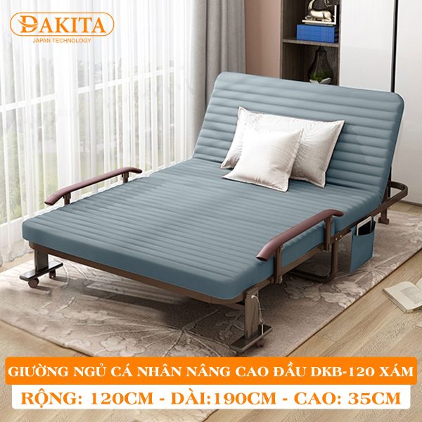 [Rộng 120cm - Xám] Giường Nệm Đa Năng DAKITA DKB-120 [CAO ĐẦU TỰA LƯNG]