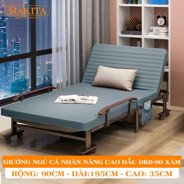 [Rộng 90cm - Xám] Giường Nệm Đa Năng DAKITA DKB-90 [CAO ĐẦU TỰA LƯNG]