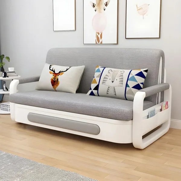 Sofa Giường Thông Minh Loại Vải Màu Xám Đen Nệm Xơ Dừa Hộc Tủ Gỗ