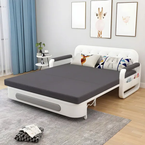 Sofa Giường Thông Minh Loại Vải Màu Xám Nệm Xơ Dừa Hộc Tủ Gỗ