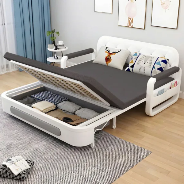 Sofa Giường Thông Minh Loại Vải Da Màu Đen Nệm Xơ Dừa Hộc Tủ Gỗ