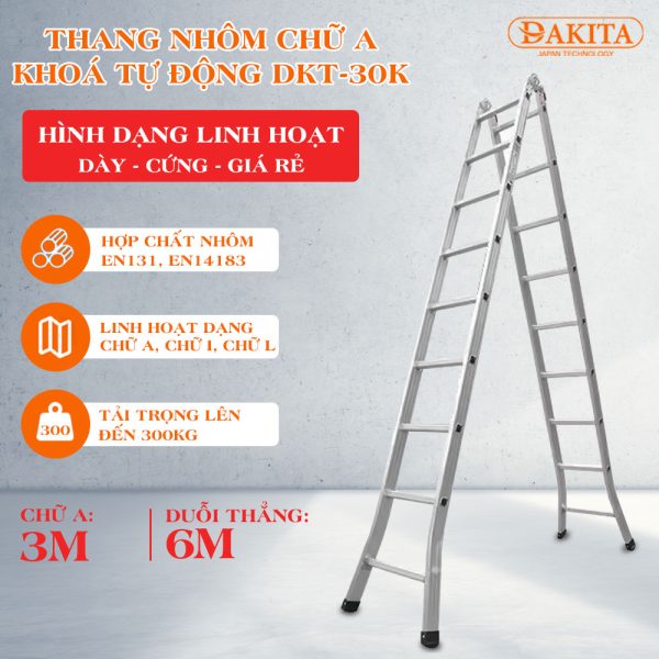 Thang Chữ A Khóa Tự Động DAKITA DKT-30K [ THANG DÀY CỨNG DUỖI 6M]