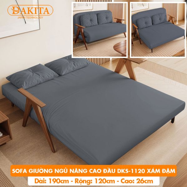 [Rộng 120cm] Sofa Giường Ngủ Nâng Cao Đầu DAKTIA DKS-1120 - Xám Đậm