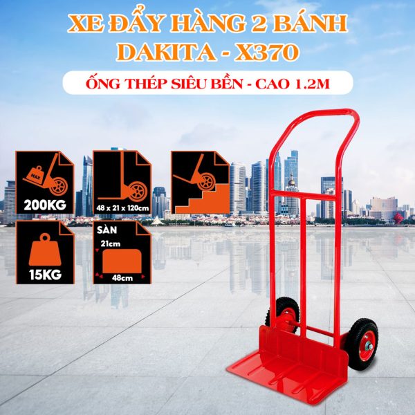 Xe đẩy hàng 2 bánh cao su đúc loại thường X370 Cao 1m2 Tải 200kg