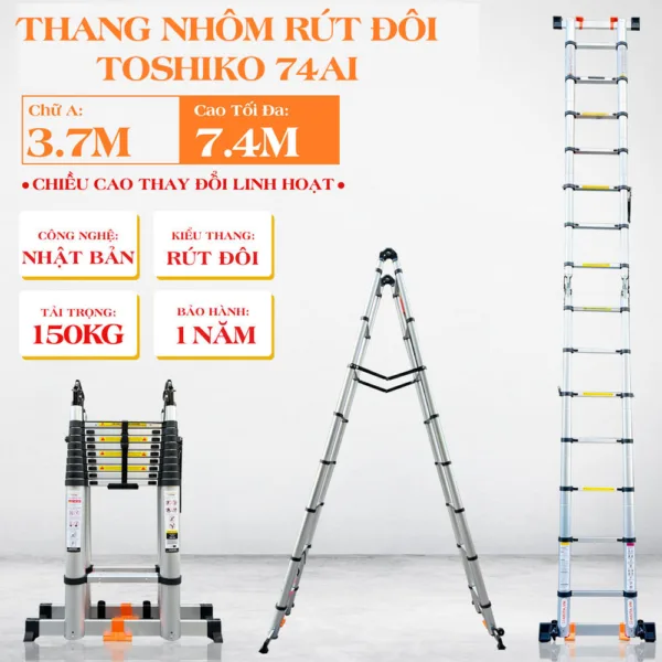 Thang rút đôi chữ A TOSHIKO 74AI [Chữ A: 3.7m Duỗi 7.4m]