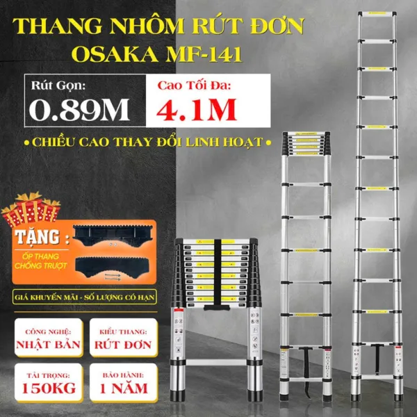 Thang Nhôm Rút Đơn OSAKA MF-141 [Cao tối đa 4.1m]