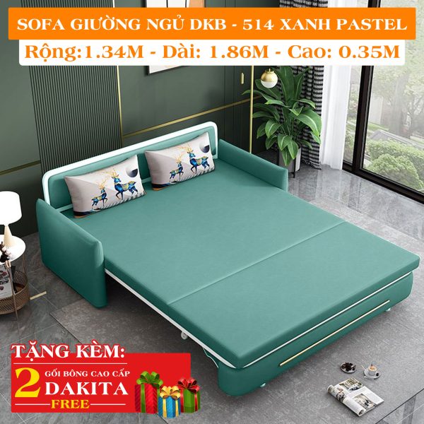 [RỘNG 1.34M] Ghế Sofa Giường DAKITA DKB-514 Xanh Pastel Có hộc tủ - Vải PU