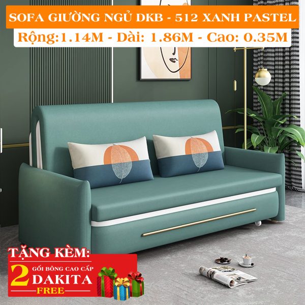 [RỘNG 1.14M] Ghế Sofa Giường DAKITA DKB-512 Xanh Pastel Có hộc tủ - Vải PU