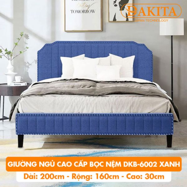 [Rộng 1.6m - Màu Xanh] Giường Ngủ Cao Cấp Bọc Nệm DKB-6002 Xanh - Vải Bố Thoáng Mát