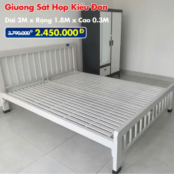 [Rộng 1.8m] Giường Sắt Hộp Kiểu Đơn Trắng