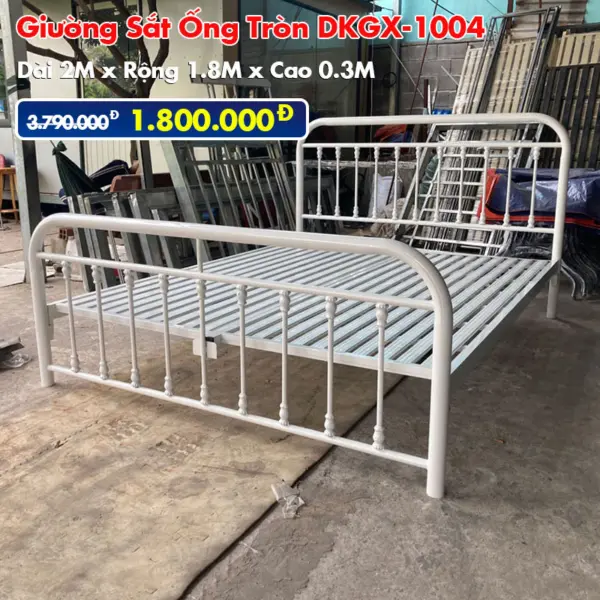[Rộng 1.8m] Giường Sắt Ống Tròn DAKITA Trắng Kem