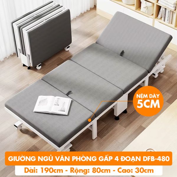 [Rộng 80cm-Nệm Dày-Nâng Cao Đầu] Giường Ngủ Có Nệm Xếp Gọn Đa Năng DFB-480