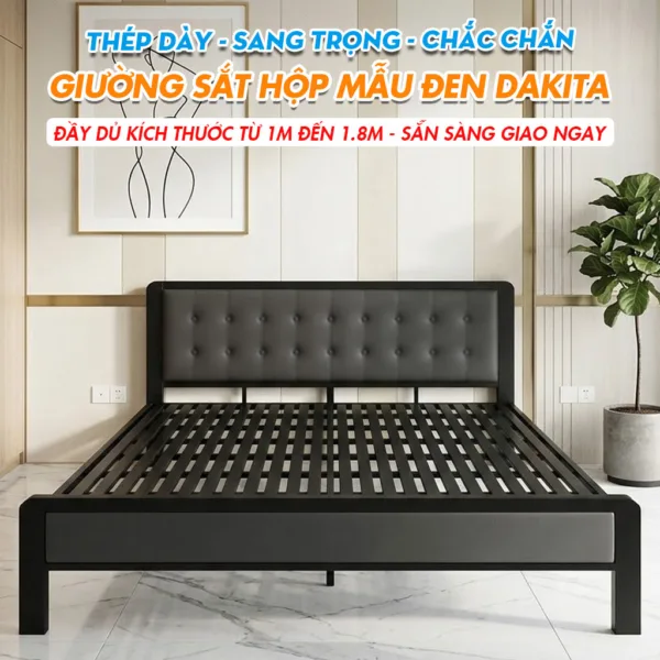 [Nhiều Kích Thước] Giường Sắt DAKITA Sắt Hộp Vuông Bọc Nệm Đẹp Hiện Đại