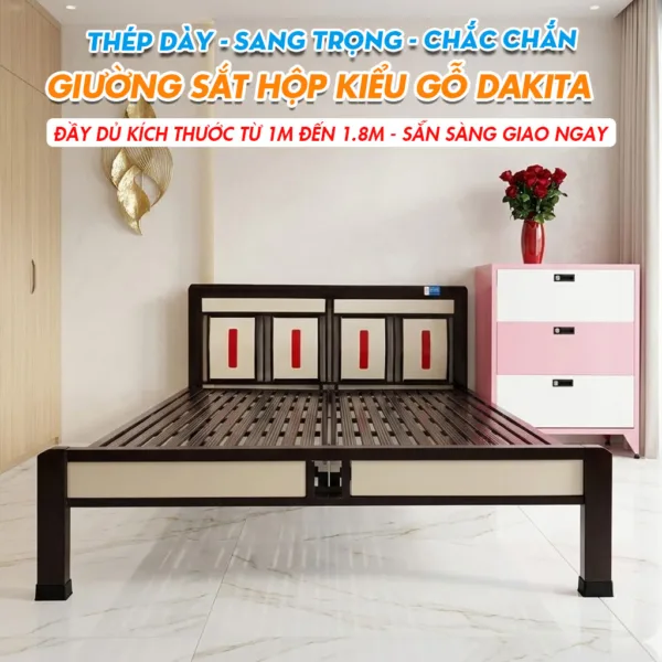 Giường Sắt Kiểu Gỗ Cao Cấp DAKITA Nhiều Kích Thước 1m, 1.2m, 1.4m, 1.6m, 1.8m