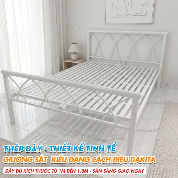 Giường Sắt Kiểu Cách Điệu – Sắt Dày Chắc Chắn Chiều Rộng 100cm, 120cm, 140cm, 160cm, 180cm