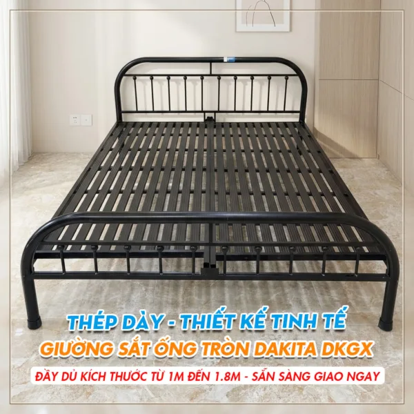 Giường Sắt Ống Tròn DAKITA Khung Sắt Sơn Tĩnh Điện Chiều Rộng 1m, 1.2m, 1.4m, 1.6m, 1.8m