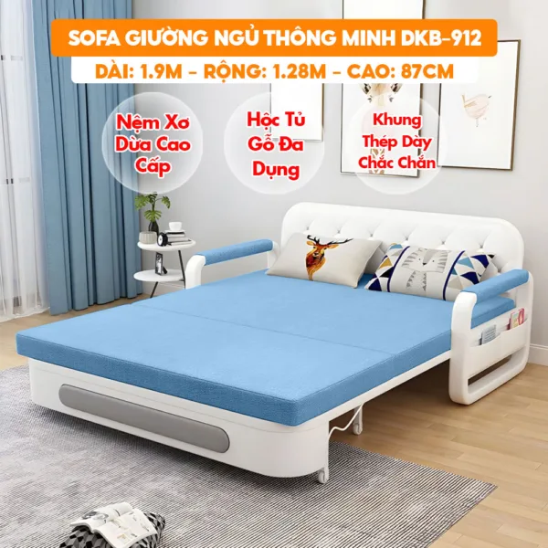 [Rộng 1.28m - Nệm Xơ Dừa] Sofa Giường DAKITA DKB-912 - Rộng 1.2m - Hộc Tủ Gỗ - Nệm Xơ Dừa Không Đau Lưng- Màu Nâu