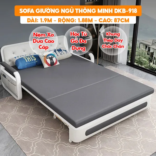 [Rộng 1.88m - Nệm Xơ Dừa] Sofa Giường DAKITA DKB-918 – Rộng 1.8m – Hộc Tủ Gỗ – Nệm Xơ Dừa -Màu Da Đen