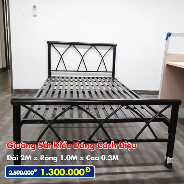 [Rộng 1m] Giường Sắt Kiểu Cách Điệu DAKITA Đen