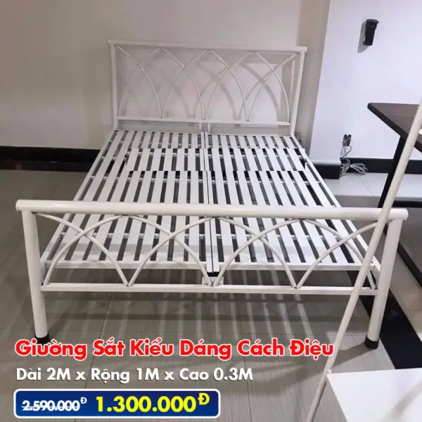 [Nhiều Kích Thước] Giường Sắt Kiểu Cách Điệu DAKITA Màu Trắng