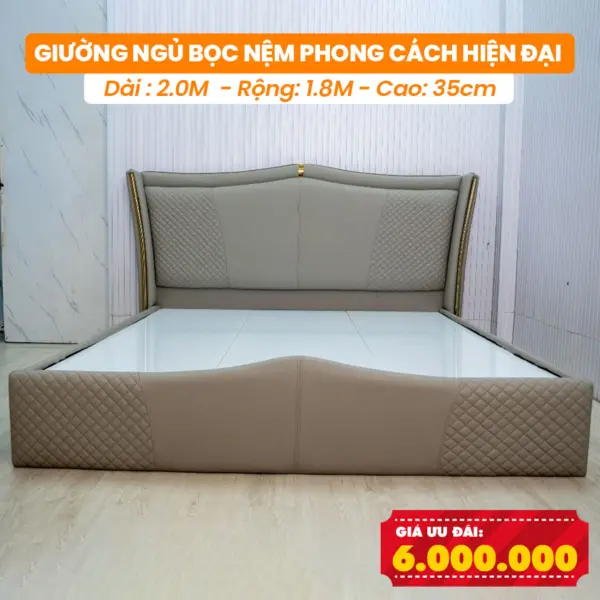 [Rộng 1.8m - Màu Xám] Giường Ngủ Bọc Nệm DAKITA Phong Cách Hiện Đại