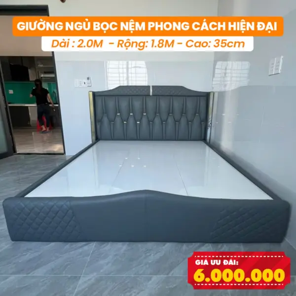 [Rộng 1.8m - Màu Xám Đậm] Giường Ngủ Bọc Nệm DAKITA Phong Cách Hiện Đại