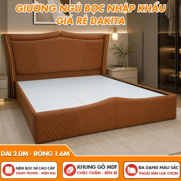 [Rộng 1.6m - Màu Cam] Giường Ngủ Bọc Nệm DAKITA Phong Cách Hiện Đại