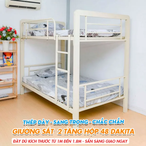 Giường Sắt Hai Tầng Hộp 48 Trên 1m Dưới 1m DAKITA Trắng