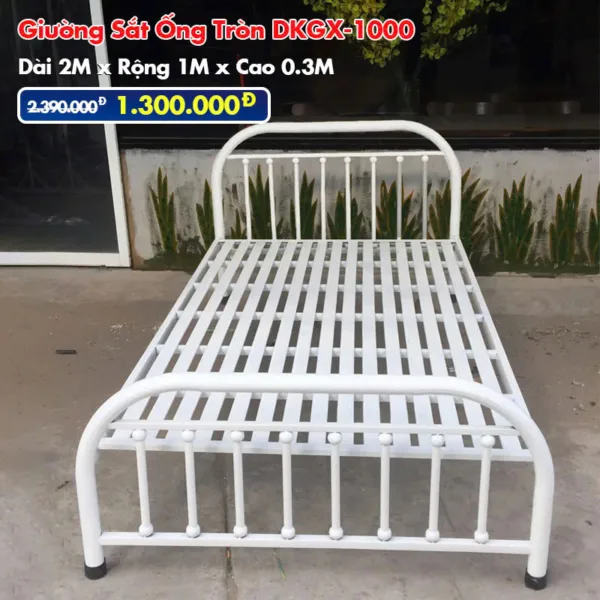 [Rộng 1m] Giường Sắt Ống Tròn DAKITA DKGX-1000 Trắng