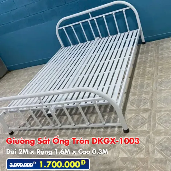 [Rộng 1.6m] Giường Sắt Ống Tròn DAKITA DKGX-1003 Trắng