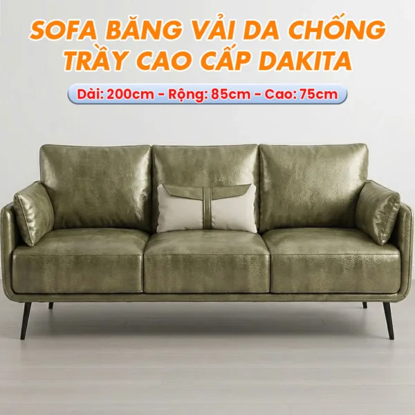 [Màu Xanh Rêu] Sofa Băng Phòng Khách Vải Da Chống Trầy Cao Cấp DAKITA