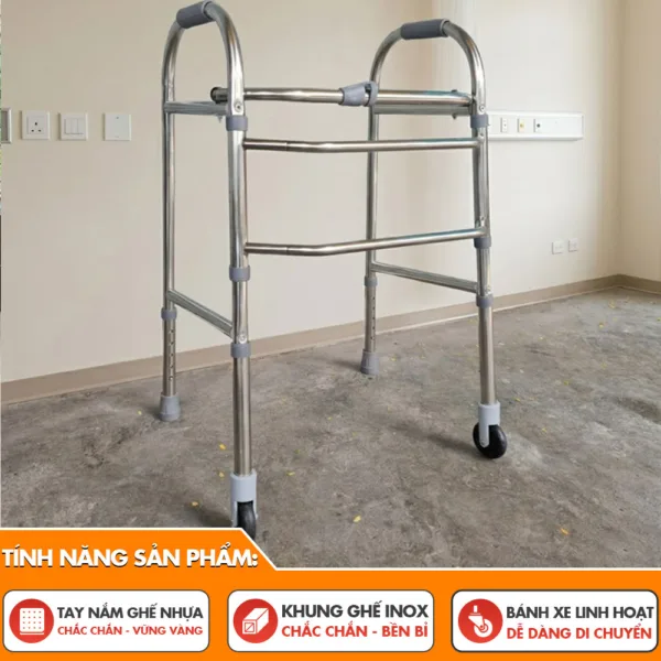 Khung Ghế Inox Hỗ Trợ Tập Đi Cho Người Già, Người Khuyết Tật Chắc Chắn