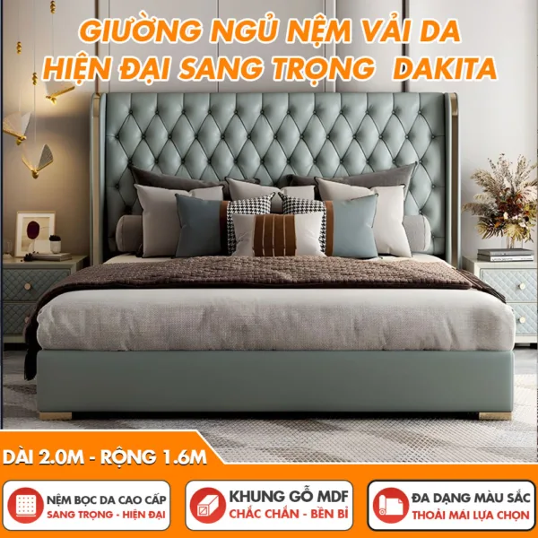 Giường Bọc Nệm Vải Da Hiện Đại Độc Đáo Nội Thất DAKITA