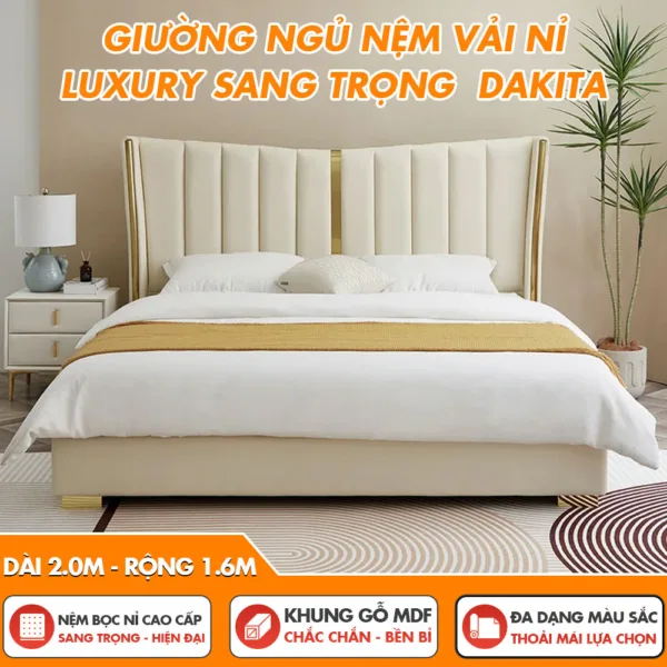 Giường Bọc Nệm Vải Nỉ Luxury Hiện Đại Độc Đáo Nội Thất Phong Cách