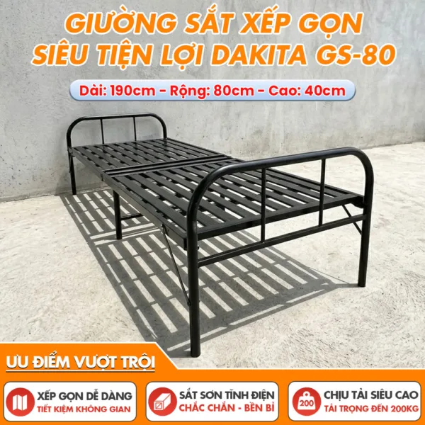 [Rộng 80cm] Giường Sắt Gấp Gọn Loại 2 Đoạn Hiệu Dakita Mã GS-80